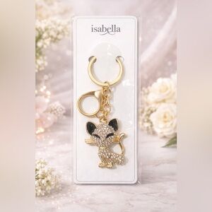 Isabella Gold Crystal Cat Keychain